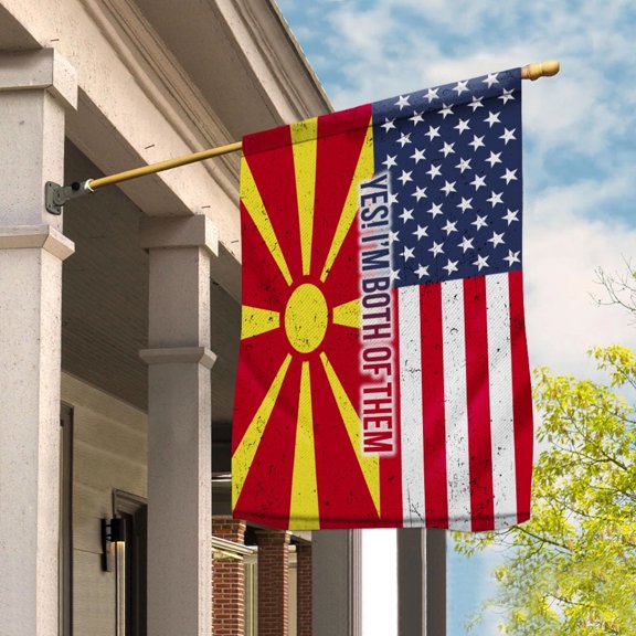 American Half North Macedonia Flag North Macedonian Friendship U.S.A My Home My Blood Garden Flag, Double-Sided Decorative Outdoor Flag, Patriotic Polyester Yard Flag 12 x 18 Inch