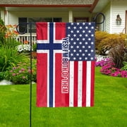 American Half Norway Flag Norwegian Friendship U.S.A My Home My Blood House Flag, Double-Sided Decorative Outdoor Flag, Patriotic Polyester Yard Flag 29.5 x 39.5 in