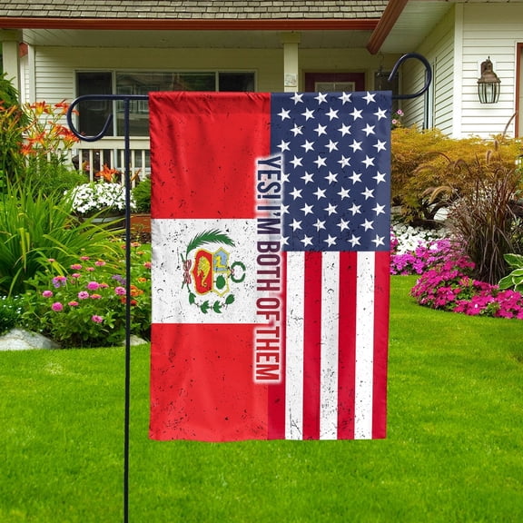 American Half Peru Flag Peruvian Friendship U.S.A My Home My Blood Garden Flag, Double-Sided Decorative Outdoor Flag, Polyester Yard Flag 12 x 18 in