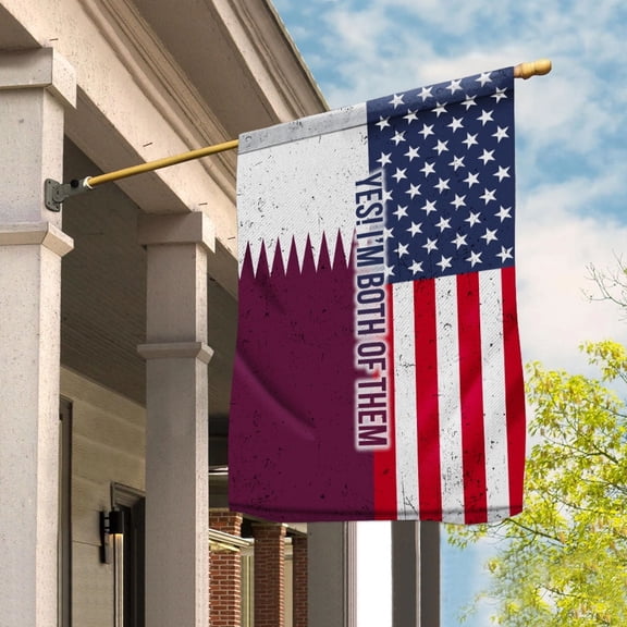 American Half Qatar Flag Qatari Friendship U.S.A My Home My Blood Garden Flag, Double-Sided Decorative Outdoor Flag, Patriotic Polyester Yard Flag 12 x 18 in