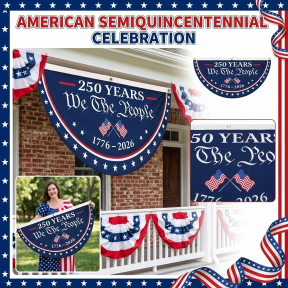 American Half Round Flag  250th Anniversary Semicircular Banner for Outdoor & Indoor Decor, Patriotic Polyester Hanging Flag for Independence Day, 35.43 x 17.71 Inch, 1Pc