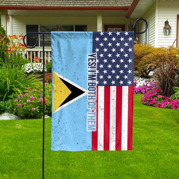 American Half Saint Lucia Flag Saint Lucian Friendship U.S.A My Home My Blood House Flag, Double-Sided Decorative Outdoor Flag, Patriotic Polyester Yard Flag 29.5 x 39.5 in