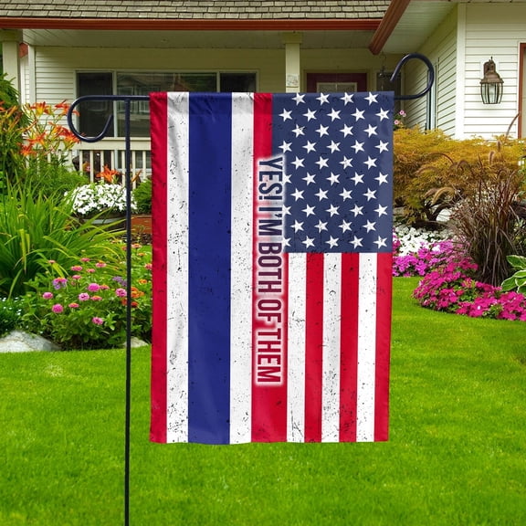 American Half Thailand Flag Thai Friendship U.S.A My Home My Blood Garden Flag, Double-Sided Decorative Outdoor Flag, Polyester Yard Flag 12 x 18 in