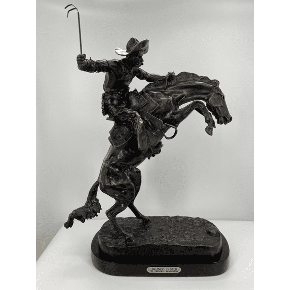American Handmade Bronze Sculpture Statue Bronco Buster By Frederic Remington medium size 13"H x 10"L x 5"W