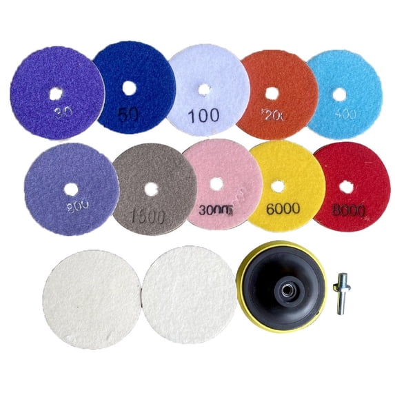 American Hawks Diamond Polishing Pads with 0.375 in backer pad and 8 mm drill adapter, 4 in 10 Count