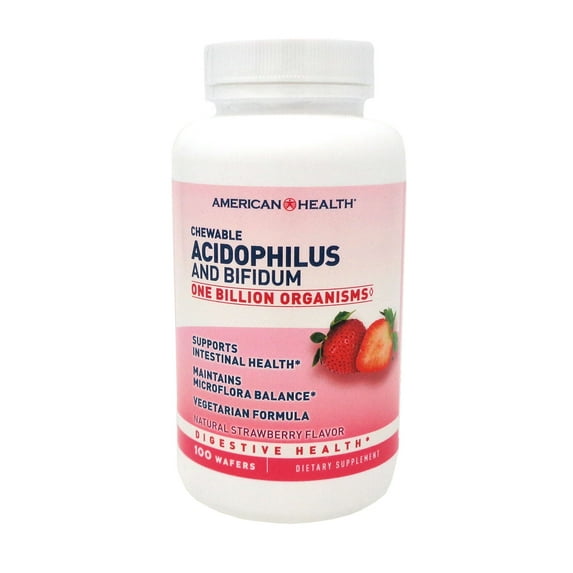 American Health Acidophilus And Bifidum Chewable Wafers - Strawberry, 100 Count