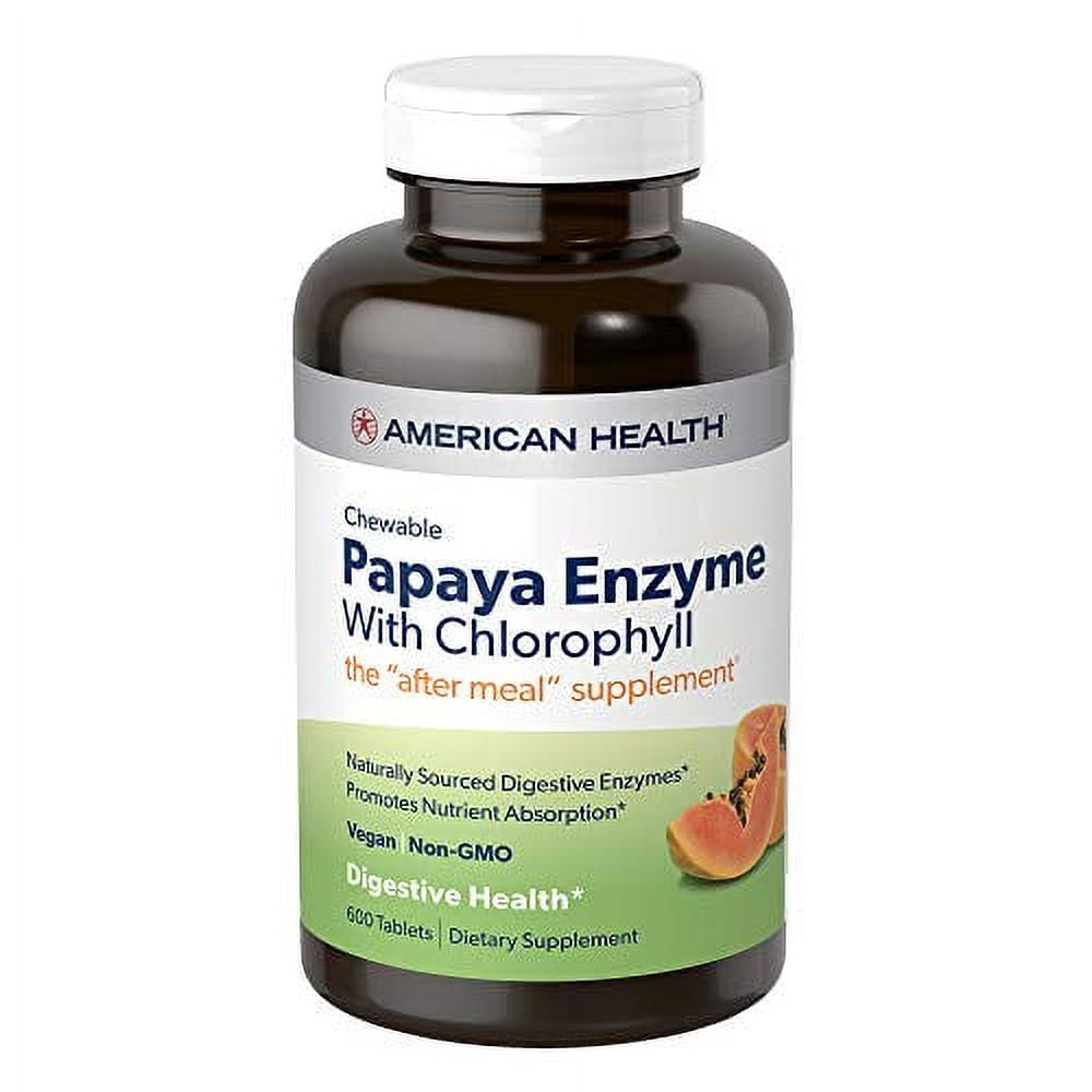 American Health Papaya Enzyme with Chlorophyll Chewable Tablets 600 Count (200 Total Servings