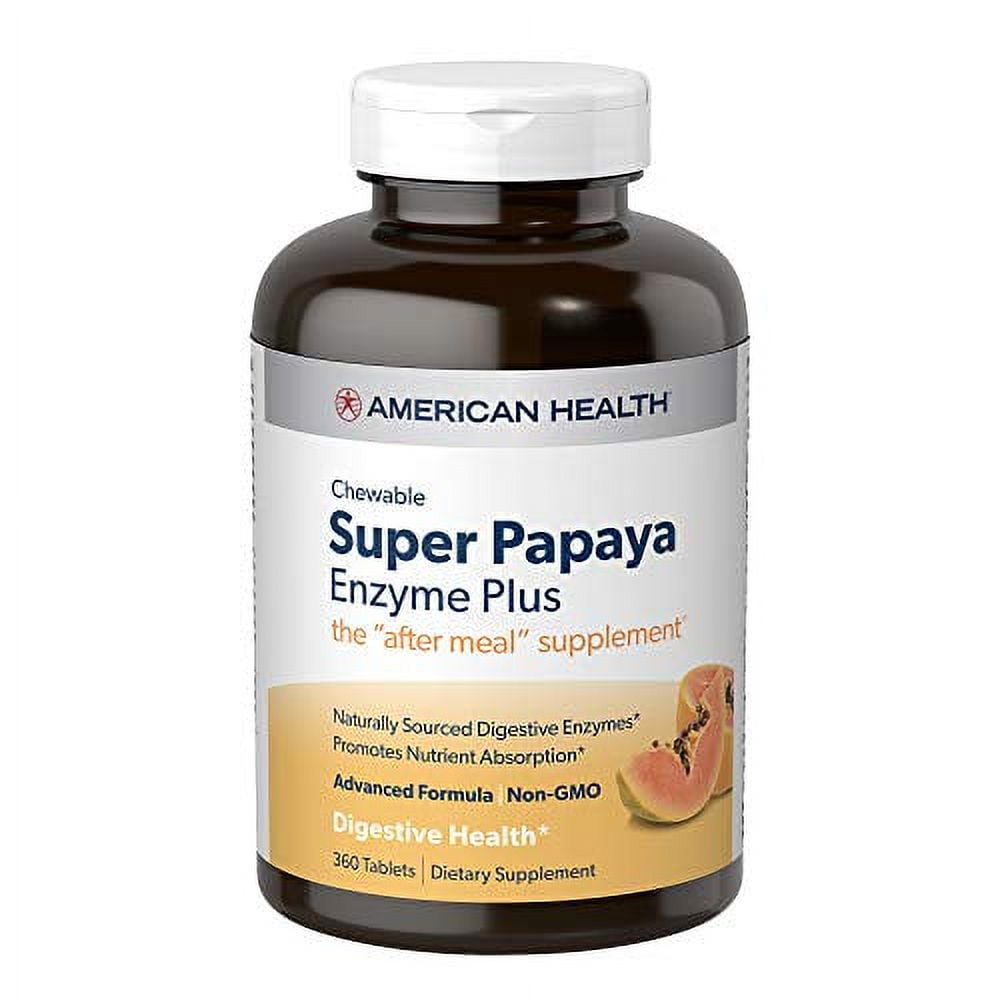 American Health Super Papaya Enzyme Plus Chewable Tablets, Natural