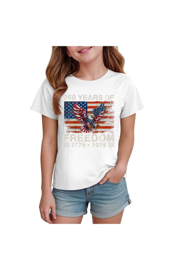 American Heart Flag Girls 4th of July Shirt USA Patriotic Kids Sequin T-Shirt for 1-14 Years Boys Shirts