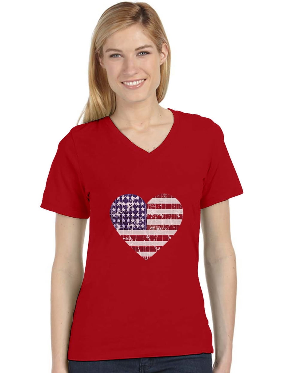 Women's American Flag Heart T-Shirt - 4th Of July Patriotic Tee, Soft Cotton Blend Top