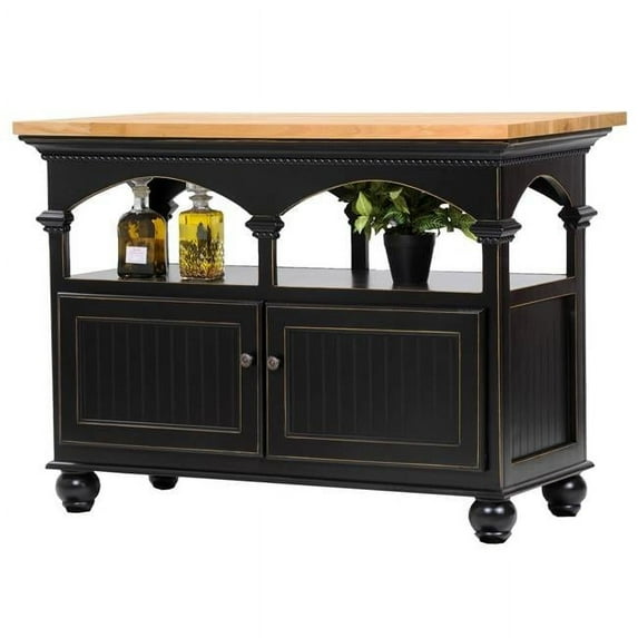 American Heartland 15145EAMOT Poplar Kitchen Island with Oak Top, European Aquamarine