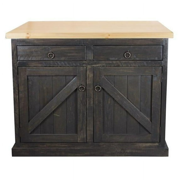 American Heartland 30117BRPT Rustic Kitchen Island with Flip-Up Pine Top, Burnt Red