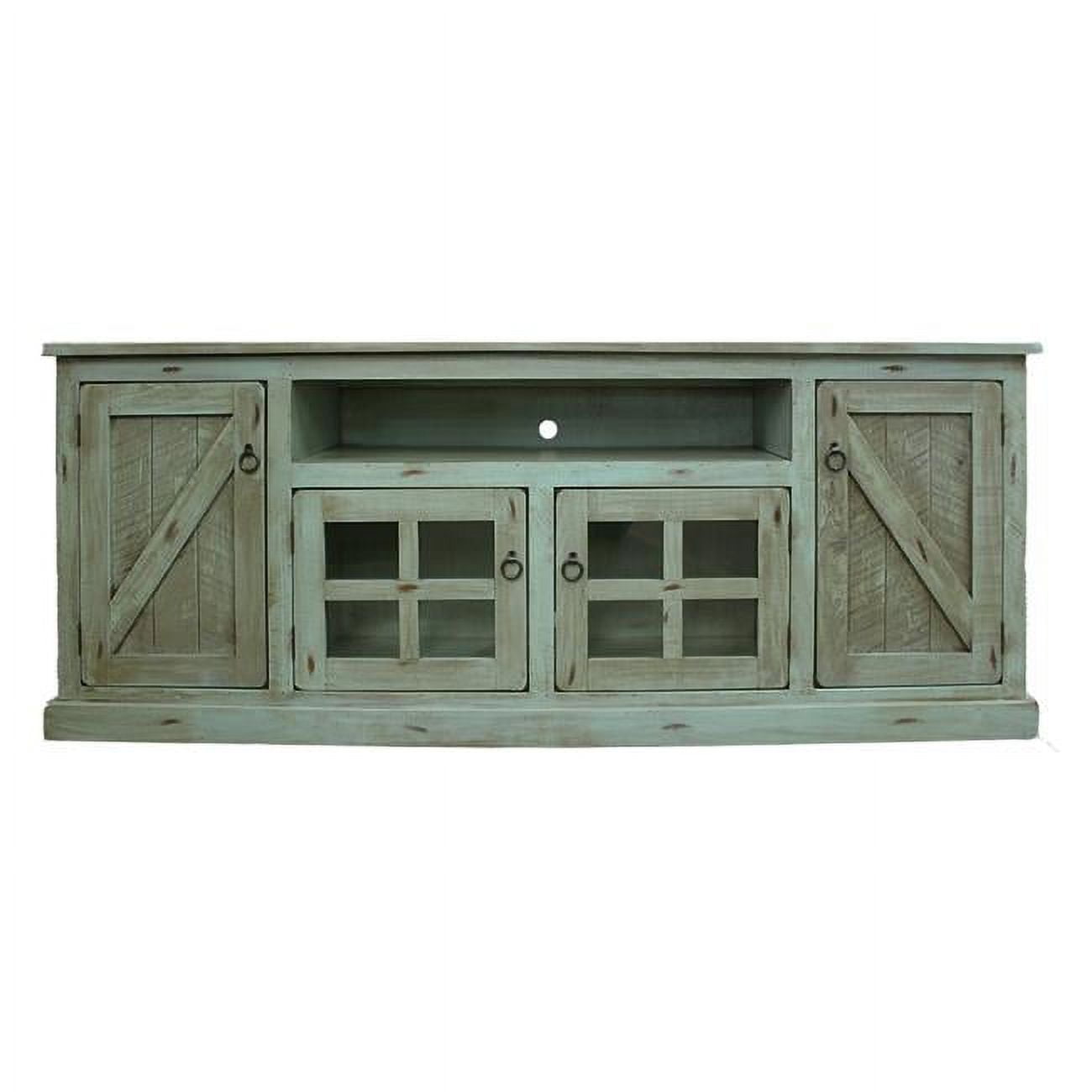 Rustic Green Solid Wood 82" TV Stand with Cabinets