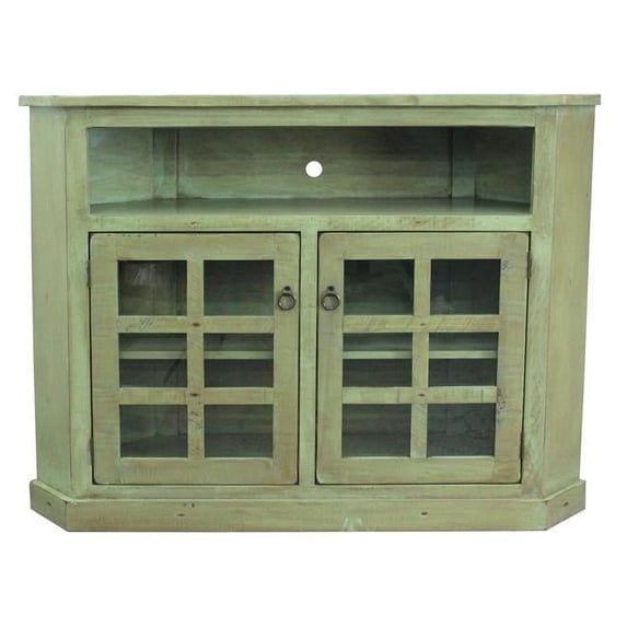 American Heartland 30743RAMGP Rustic Tall Curve Corner TV Cart, Rustic Aquamarine