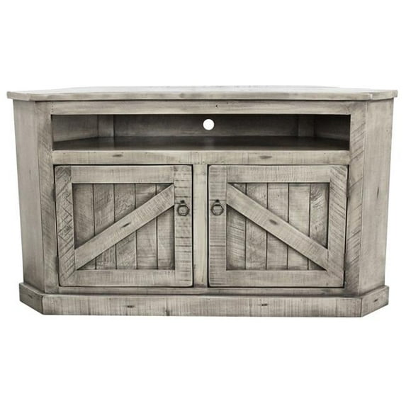 American Heartland 30744BKRD Rustic Curve Corner TV Stand with 2 Rustic Panel Doors, Antique Black