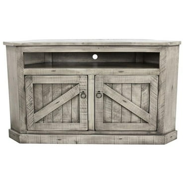 American Heartland 30744RDBRD Rustic Curve Corner TV Stand with 2 Rustic Panel Doors, Rustic Dark Blue
