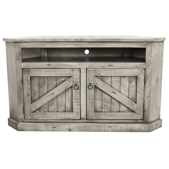 American Heartland 30744RDBRD Rustic Curve Corner TV Stand with 2 Rustic Panel Doors, Rustic Dark Blue