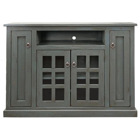 American Heartland 30858RDB Rustic Tall TV Stand with 2 Flat Panel Doors, Rustic Dark Blue