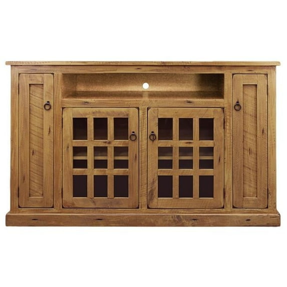 American Heartland 30867RLB Rustic Tall TV Stand with 3 Fixed Wood Shelves, Rustic Light Blue