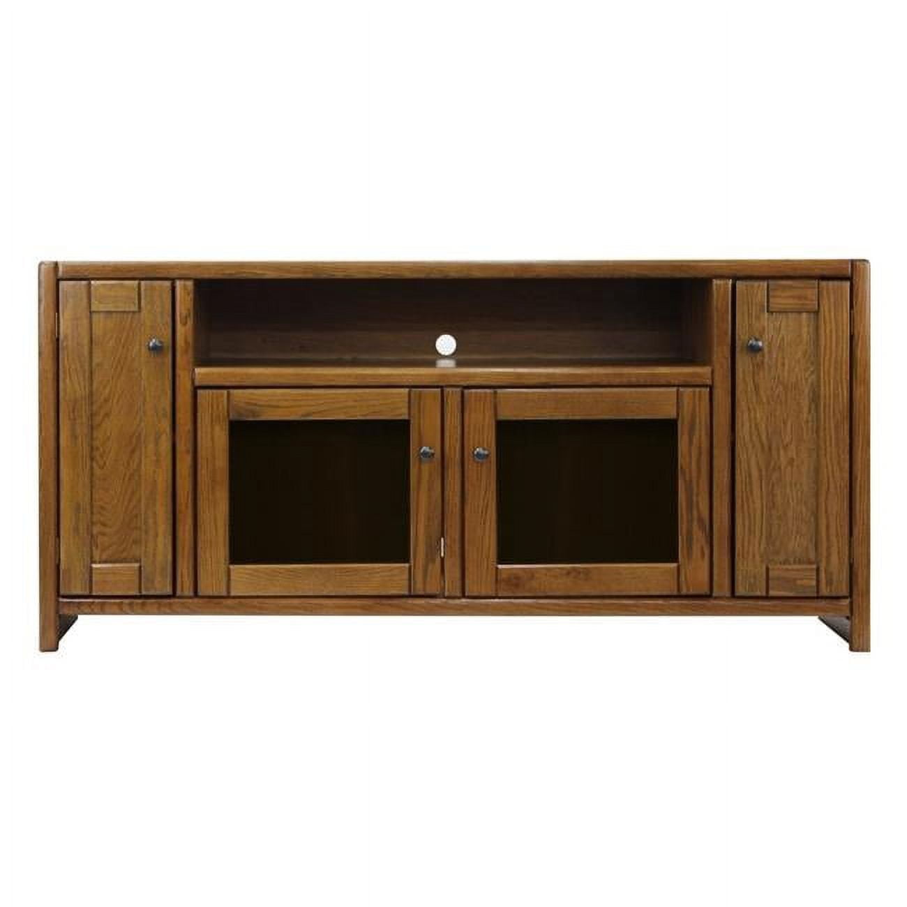 Classic Bourbon 66" Oak TV Stand with Glass Panel Doors