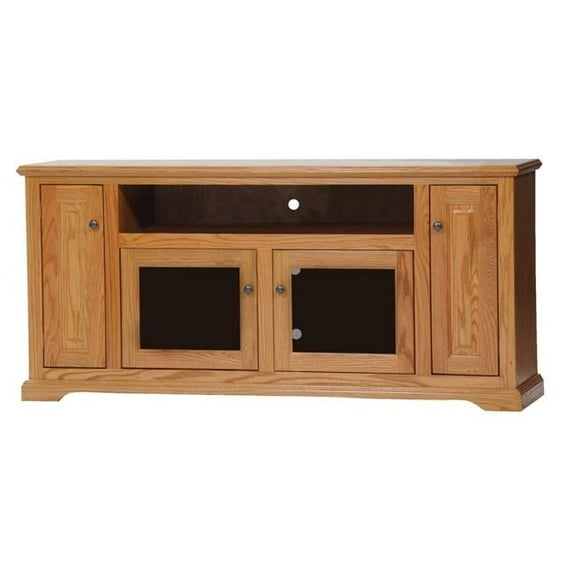 American Heartland 63866DK Oak Deluxe Entertainment Console with 2 Fixed Wood Shelves, Dark