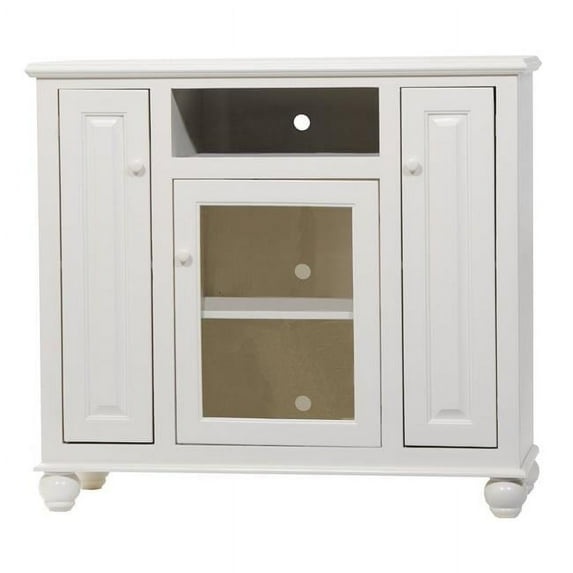 American Heartland 65148WH Poplar Tall Deluxe Entertainment Console with 3 Fixed Wood Shelves, Bright White