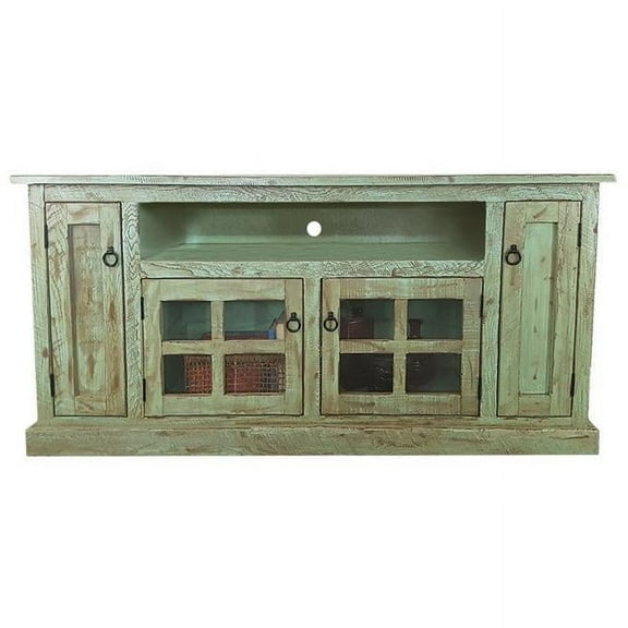 American Heartland 68 in. Rustic TV Stand with 2 Flat Panel Doors, Rustic Aquamarine