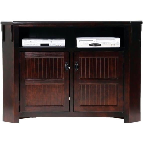 American Heartland 85743CCBB 41 in. Poplar Tall Corner TV Stand with 2 Bead Board Doors, Concord Cherry