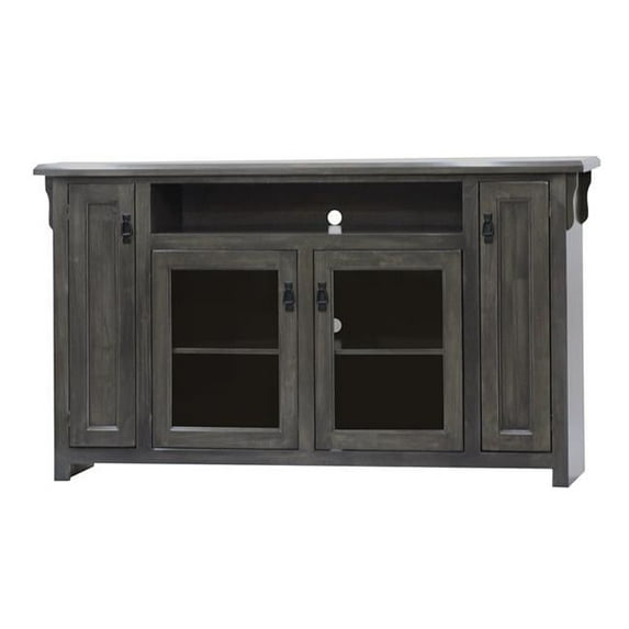 American Heartland 85863GY Poplar Tall TV Stand with 2 Glass Panel Doors, Grey