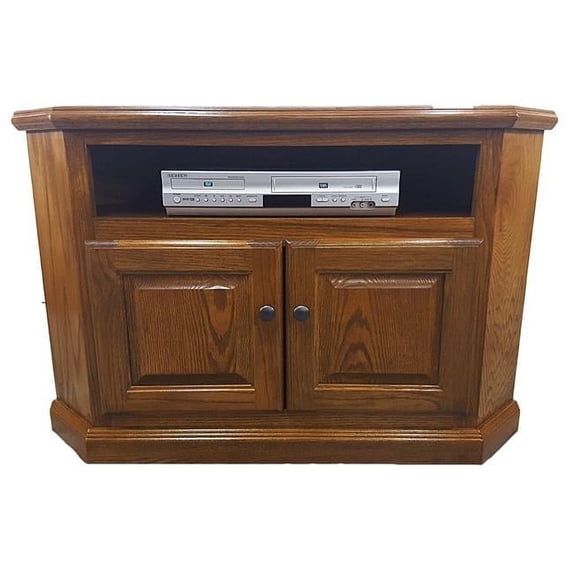 American Heartland 93730MDRP 41 in. Oak Corner TV Stand with 2 Raised Panel Doors, Medium