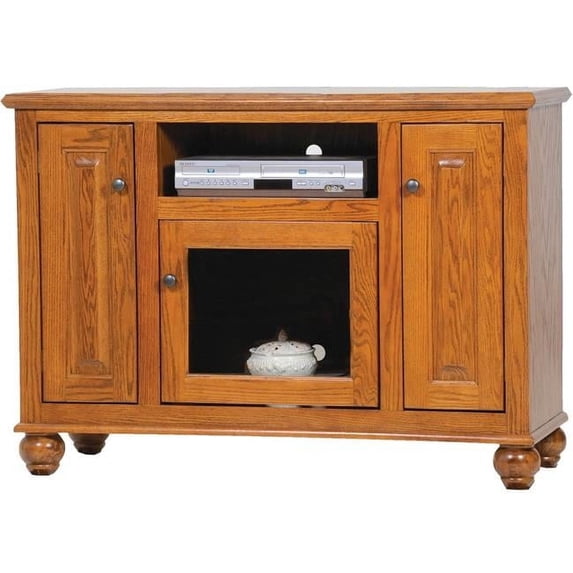 American Heartland Oak Deluxe Entertainment Console with 2 Raised Panel Doors, Light