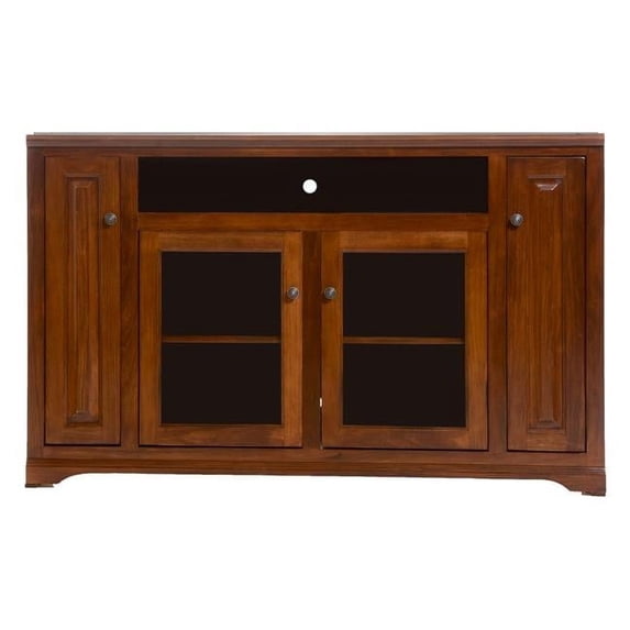 American Heartland Poplar Tall Curve TV Stand with 3 Fixed Wood Shelves, European Cherry