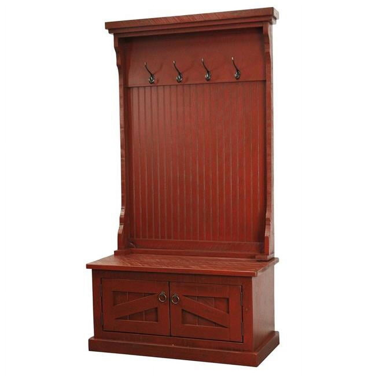 Rustic Red Solid Wood Hall Tree with Bench and Storage