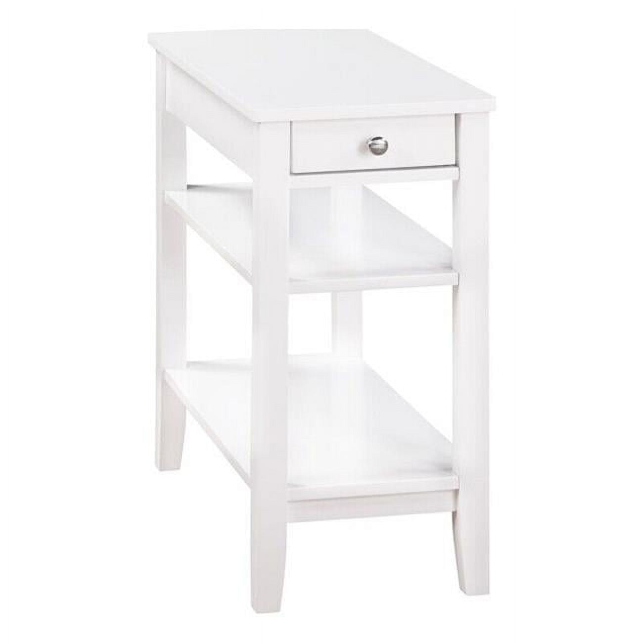 White Wood and Metal Chairside End Table with Storage