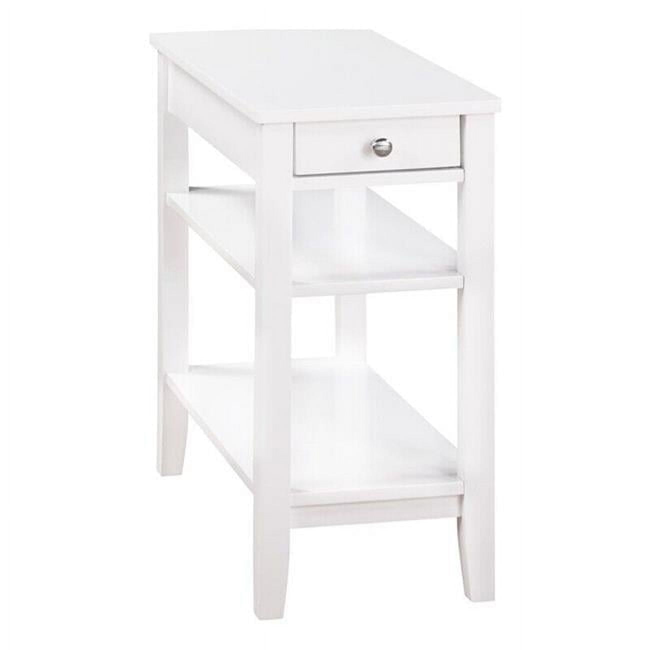 White Wood and Metal Chairside End Table with Storage