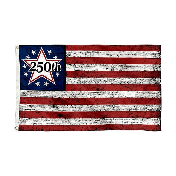 American Heritage 250th Anniversary Flag, Retro Distressed Betsy Ross 13 Star US Banner, Weatherproof Patriotic Flag for Historical Displays & Celebrations E