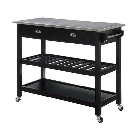 American Heritage 3 Tier Stainless Steel Kitchen Cart with Drawers - Stainless Steel/Black