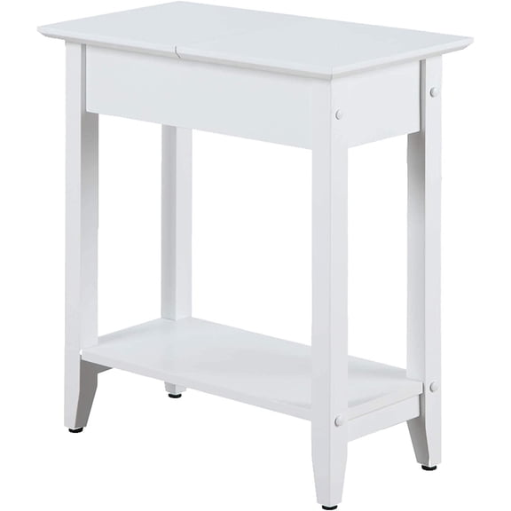 American Heritage Flip Top End Table 23.25" - Classic Narrow Chairside Accent with Hidden Storage & Lower Shelf for Traditional, Modern Living Room, White