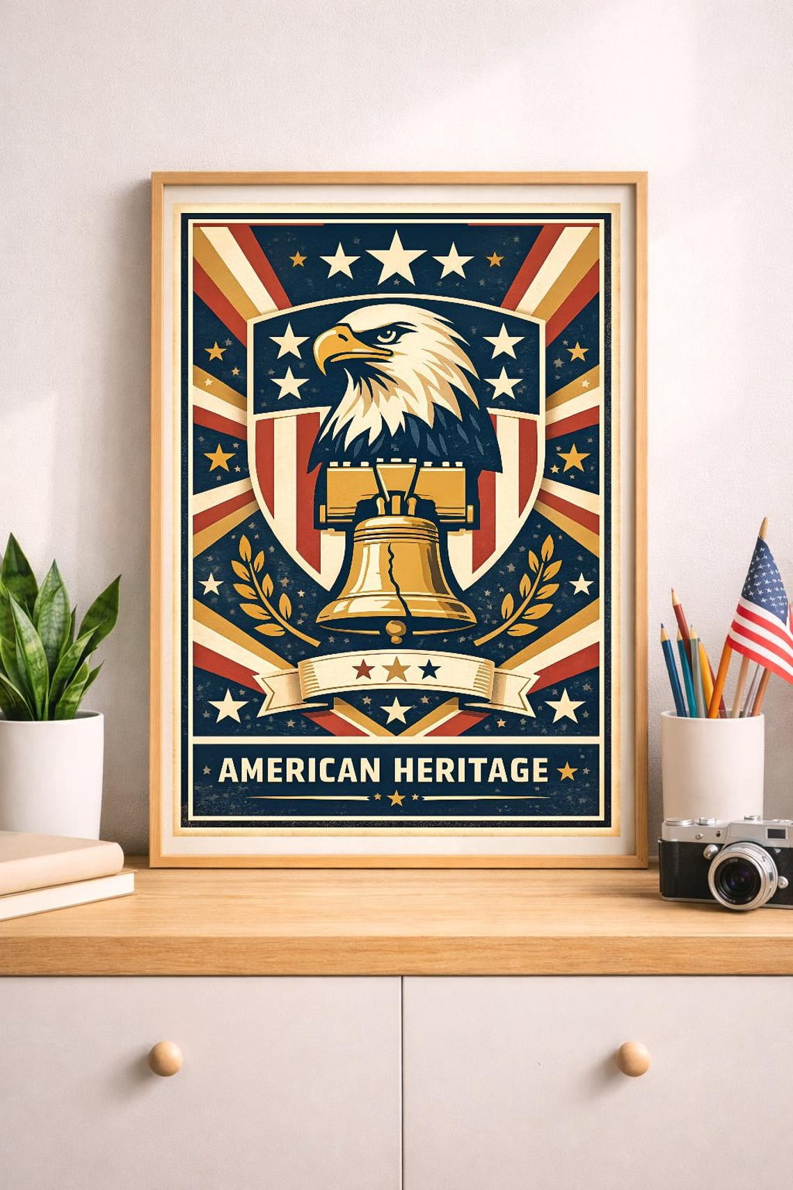 American Heritage Independence Day Vintage Wall Art Bald Eagle Liberty ...