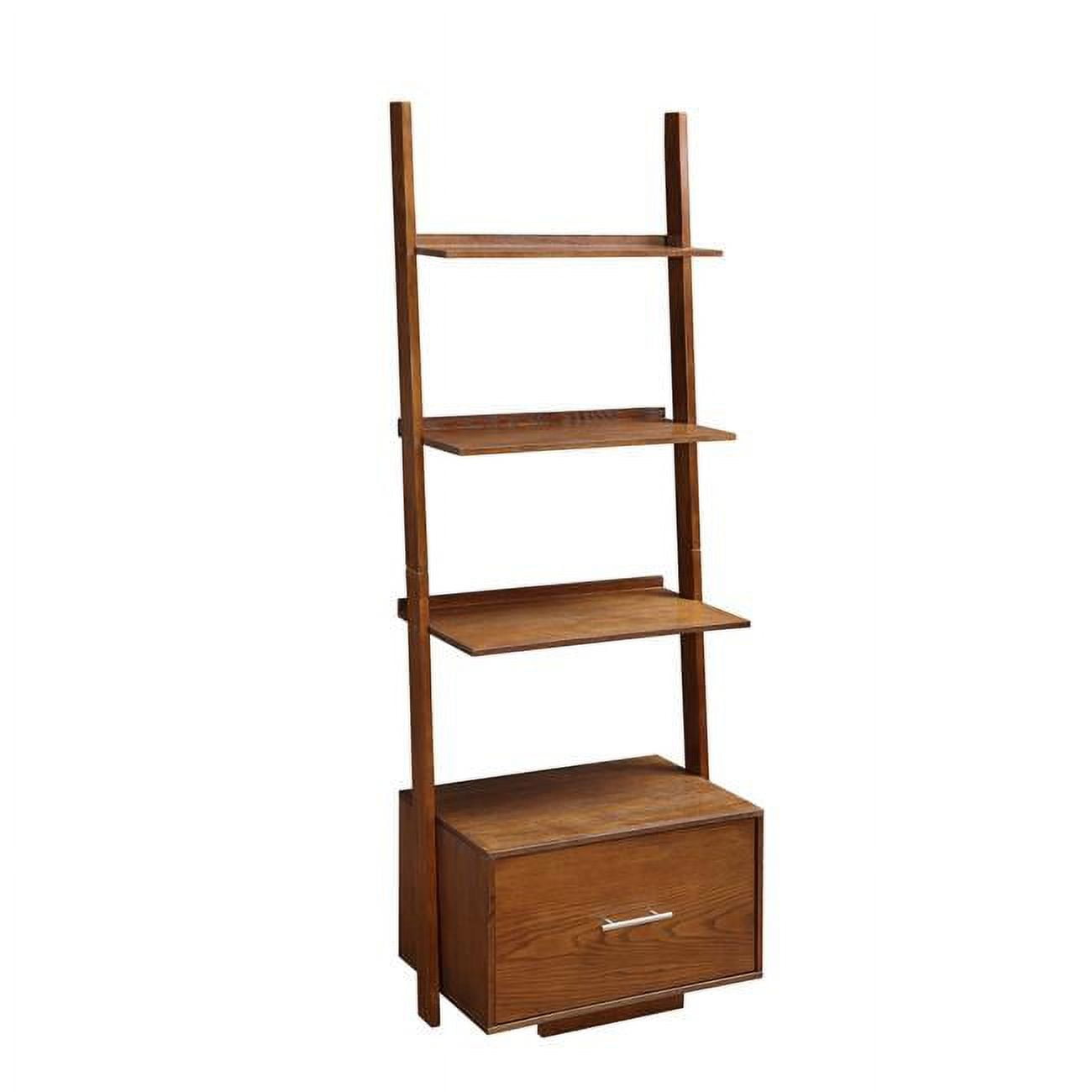 Heritage Dark Walnut Wooden Ladder Bookcase with File Storage