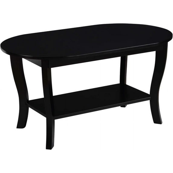 American Heritage Oval Coffee Table with Shelf in Black Wood Finish