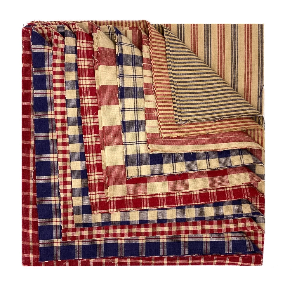 American Heritage Plaid Red and Blue Cotton Quilted Fabric Squares