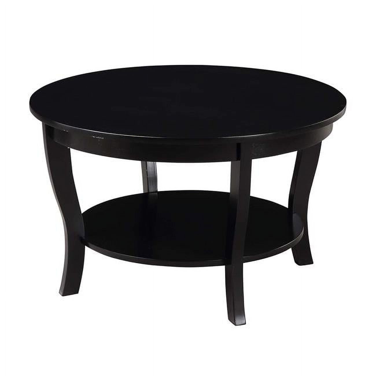 Heritage Classic Black Round Wood Coffee Table with Shelf