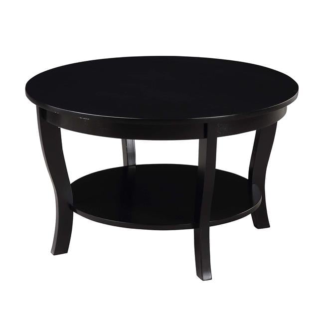 Heritage Classic Black Round Wood Coffee Table with Shelf