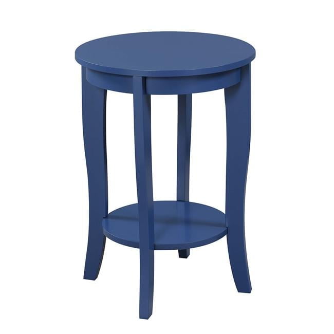 Cobalt Blue Round Wood End Table with Shelf
