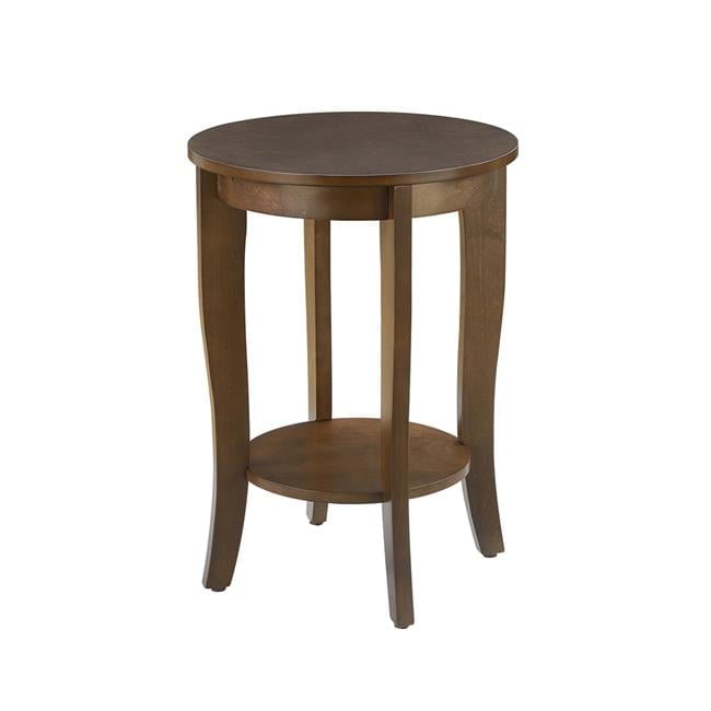 Espresso Round Wood End Table with Lower Shelf and Curved Legs