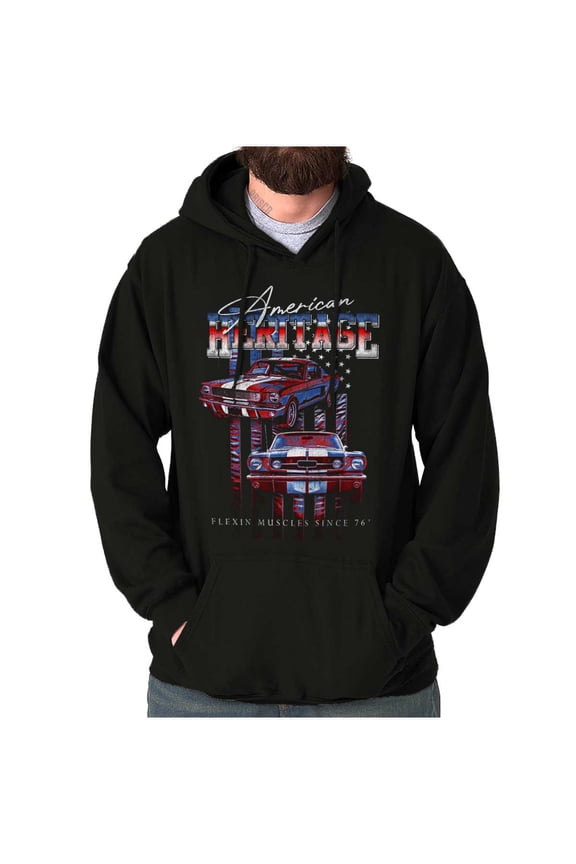 American Heritage US Flag Muscle Car Hoodie Hooded Sweatshirt Men Brisco Brands X