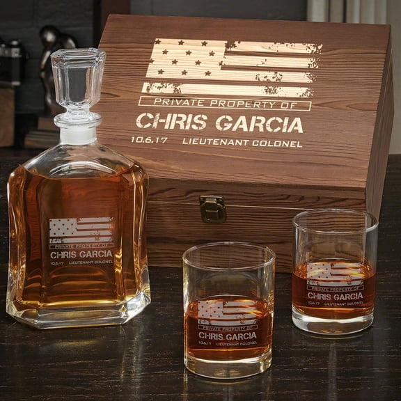 American Heroes Custom Argos Decanter Whiskey Gift Set with Eastham Glasses