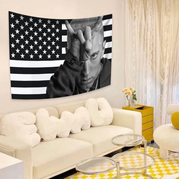 American Hip Pop Music Flag Eminem Tapestries Wall Hanging Meme Tapestry Art Aesthetic Room Decor Bedroom.Polyester fabric,Birthday/ Valentine's Day/ Boyfriend Girlfriend