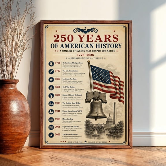 American History Timeline Educational Print 17762026, Unframed Paper Print